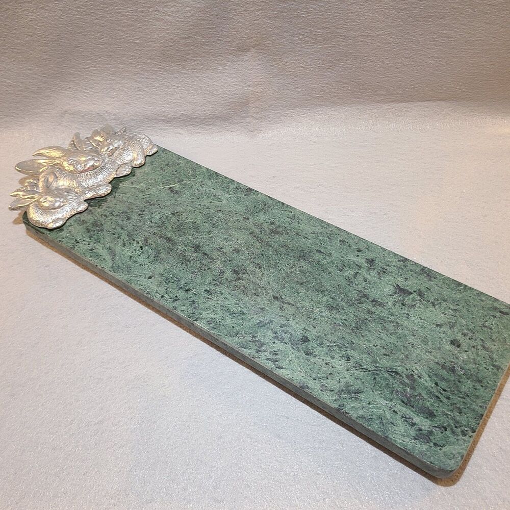 Charcuterie Board Green Marble Arthur Court Pewter Rabbit Cheese Board VTG 1986